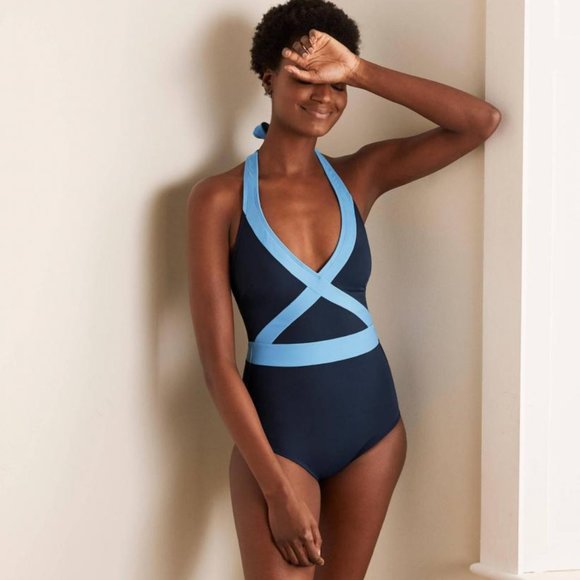 Boden Swim Boden Kefalonia Halterneck Swimsuit Navy Colorblock